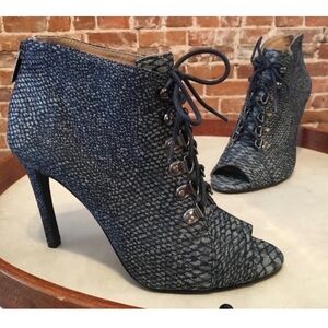 Women's Lace-Up Peep-Toe Ankle Booties in Navy